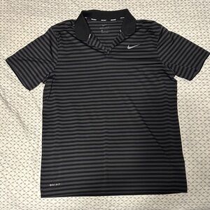 Nike Men's Black and Gray Striped Polo Shirt